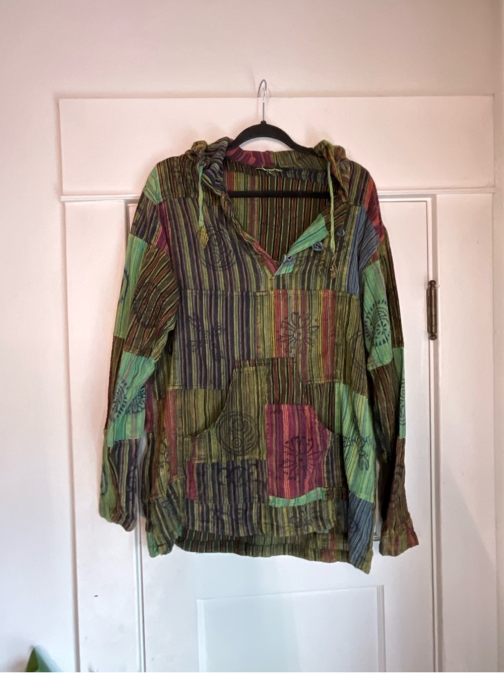 Boho Patchwork Painted Pullover Hooded Top